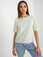 Light green formal blouse with round neckline