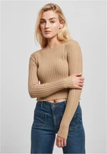 Women's sweater with short rib knit - beige