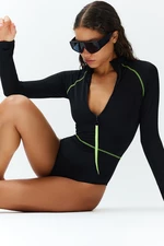 Trendyol Black Zipper Long Sleeve Regular Surf Swimsuit