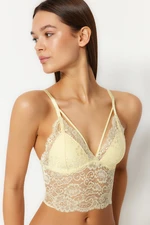 Trendyol Yellow Lace Piping Detailed Rope Strap Non-wired Covered Triangle Knitted Bustier