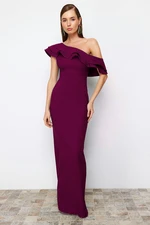 Trendyol Plum Plain Fitted Woven Evening Dress & Graduation Dress