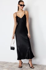 Trendyol Black Straight Cut Satin Strappy Maxi Woven Dress