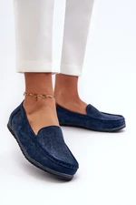 Women's suede loafers, navy blue, S.Barski