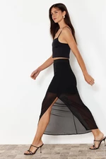 Trendyol Black Chiffon Fabric Midi Length Woven Skirt with Side Slit Detail