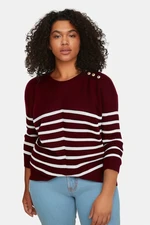 Trendyol Curve Burgundy Striped Crew Neck Knitwear Sweater