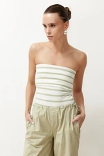 Trendyol Green Striped Strapless Ribbed Stretchy Knitted Blouse