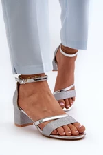 Women's glittering low-heeled sandals Silver Ploemis