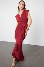 Trendyol Burgundy Ruffle Detailed Woven Long Elegant Evening Dress