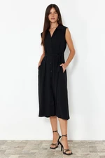 Trendyol Black Straight Belted Black Sleeveless Shirt Woven Dress