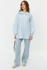 Trendyol Light Blue Baby Collar Lace Detail Seeerproof Woven Tunic