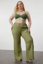 Trendyol Curve Khaki Slit Detailed High Waist Wrapped Wide Leg Beach Wear Woven Trousers