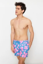 Trendyol Blue Men's Standard Size Floral Print Swimwear Marine Shorts