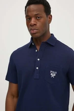 Bavlněné polo tričko Polo Ralph Lauren tmavomodrá barva, s aplikací, 710952180