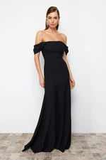 Trendyol Black Body-Sitting Carmen Collar Woven Elegant Evening Dress & Graduation Dress