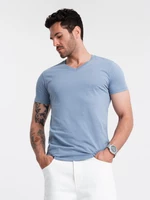 Ombre BASIC men's classic cotton T-shirt with a serape neckline - blue