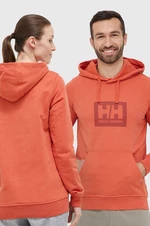 Bavlněná mikina Helly Hansen oranžová barva, s kapucí, s potiskem, 53289