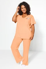 Trendyol Curve Salmon Printed, Pocket Detailed, Knitted Pajamas Set