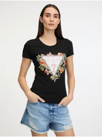 Black women's T-shirt Guess Triangle Flowers - Women