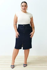 Trendyol Curve Dark Blue Slit Mini Pencil Denim Skirt