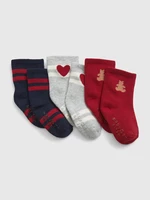 Set of three pairs of girls' patterned socks in red, gray and navy blue GAP