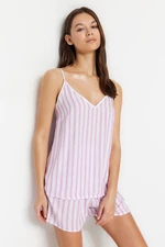Trendyol Viscose Woven Pajama Set with Lilac Striped Rope Strap