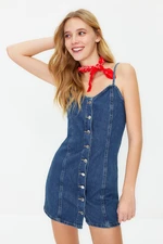 Trendyol Blue Strap Front Buttoned Mini Denim Dress