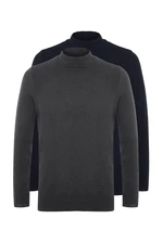 Trendyol Navy Blue-Anthracite Slim Fit Half Elastic Knit 2-Pack Knitwear Sweater