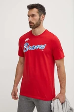 Bavlnené tričko Nike Atlanta Braves pánske, červená farba, s potlačou
