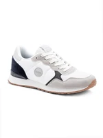 Ombre Men's shoes sneakers with combined materials and mesh - white and navy blue