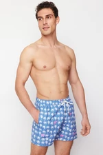 Trendyol Blue Men's Standard Fit Palm Tree Patterned Swim Shorts