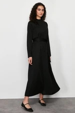 Trendyol Black Stand Collar Straight Belted Knitted Dress