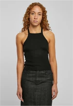 Women's ribbed knit top with crossed back, black