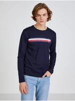 Tmavě modré pánské tričko Tommy Hilfiger Sliced Bar - Pánské