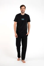 Men's Club Pajamas, Short Sleeves, Long Legs - Black