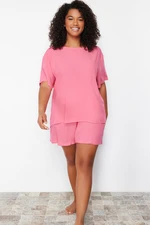 Trendyol Curve Fuchsia Crew Neck Woven Pajamas Set