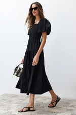 Trendyol Black Waist Opening Gipe and Back Detailed Square Collar Maxi Woven Dress