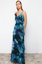 Trendyol Multicolored Ruffled Woven Long Evening Dress