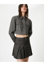 Koton Pleated Mini Skirt A-Line Belt Detailed Zippered