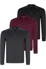 TRIPLE SET V4007 DEWBERRY MEN'S SWEATSHIRT-BLACK-NAVY-PURPLE