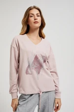 Women's sweatshirt with print and tie MOODO - pink