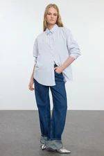 Trendyol Light Blue Stone Detailed Oversize Woven Shirt