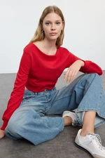 Trendyol Red Boat Neck Crop Regular/Normal Fit Knitted Sweatshirt