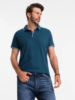 Ombre Men's pique knit polo shirt without buttons - navy blue