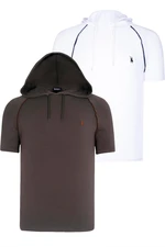 DUAL SET T8570 DEWBERRY HOODED MEN'S T-SHIRT-WHITE-KHAKI