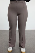 Trendyol Curve Grey High Waist Ribbed Stitched Spanish Leg Woven Fabric Trousers