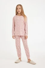 DEFACTO Girl's Floral Patterned Long Sleeve Cotton Pajama Set