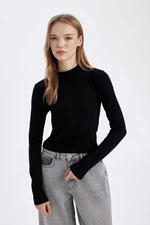 DEFACTO Fitted Half Turtleneck Modal Basic Plain Long Sleeve Black T-Shirt