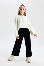 DEFACTO Girls Christmas Theme Wide Leg Ribbed Velvet Sweatpants