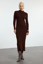 Trendyol Dark Brown Basic Stand Collar Knit Dress