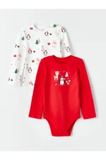 LC Waikiki Crew Neck Long Sleeve Christmas Themed Baby Girl Snap Fastener Body Set of 2